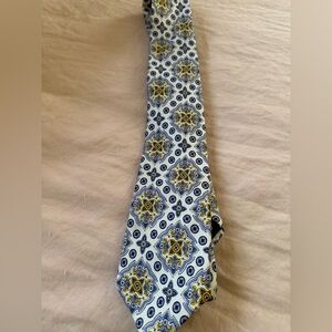 Lands' End Blue and Yellow Geometric Silk Tie